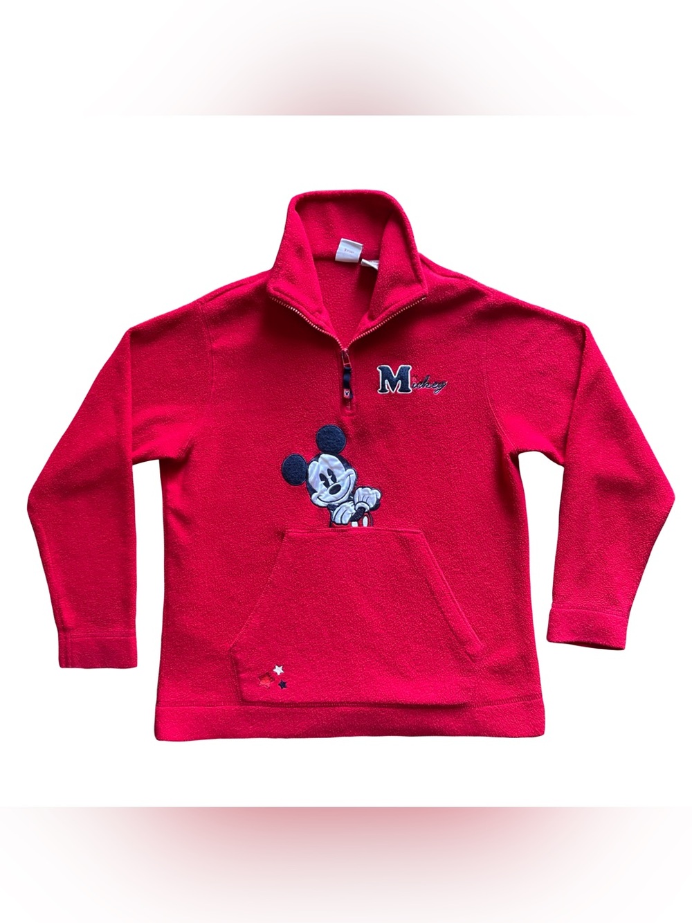VTG Disney Mickey Mouse Stars Red 1/4 Zip Adult S Embroidered Pullover 90s Y2K